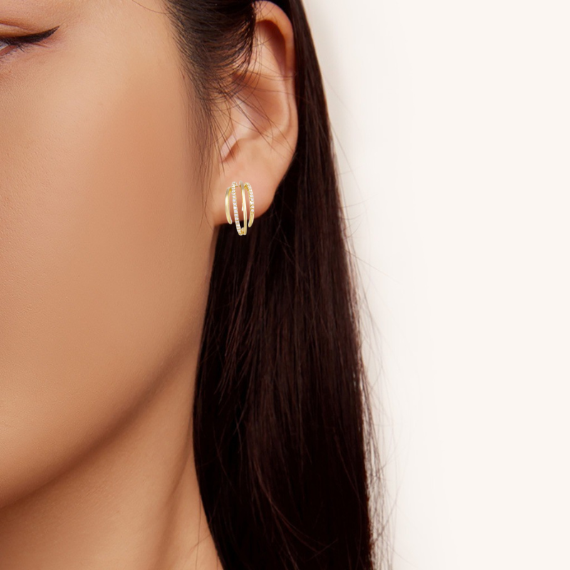 Dubbele Hoops Oorbellen met Zirkonia – Elegantie