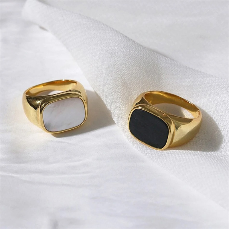 Vintage Grote Vierkante Schelp Ring - Caroline