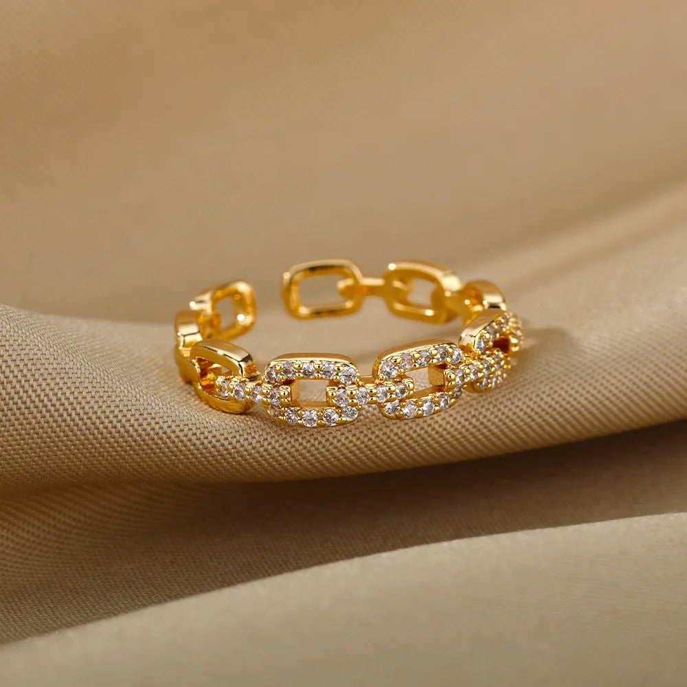 Vergulde Zirkoonketting Verstelbare Ring - Shari