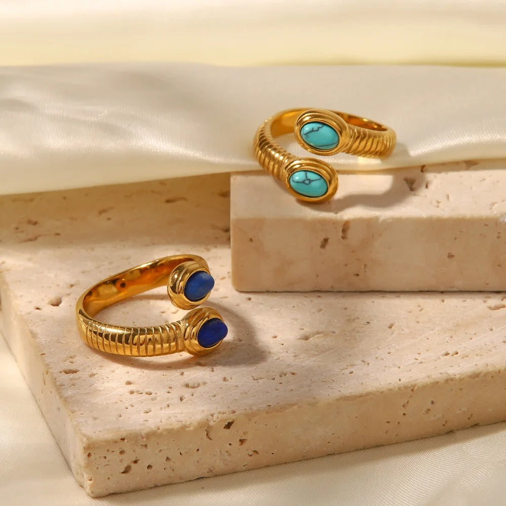 Vergulde Natuurstenen Open Ring - Toni