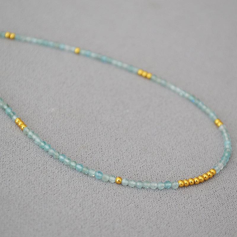 Zeeblauwe Kralen Clavicula Ketting - Luna