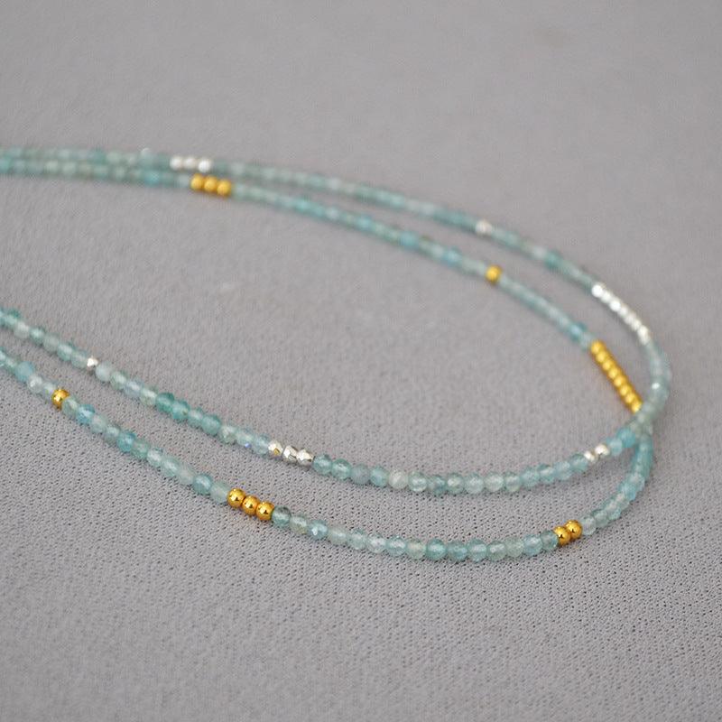 Zeeblauwe Kralen Clavicula Ketting - Luna