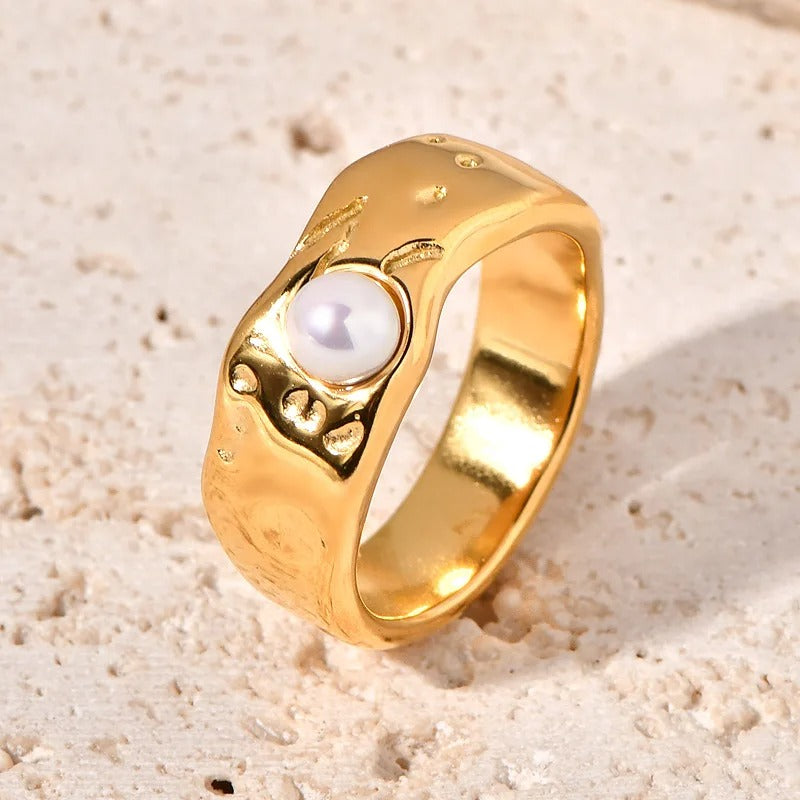 Vergulde Lava Parel Ring - Ada