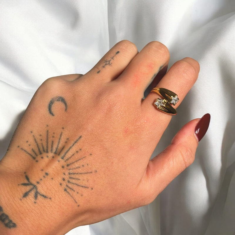 Vergulde Ster Zirkonia Asymmetrische Ring - Mindy