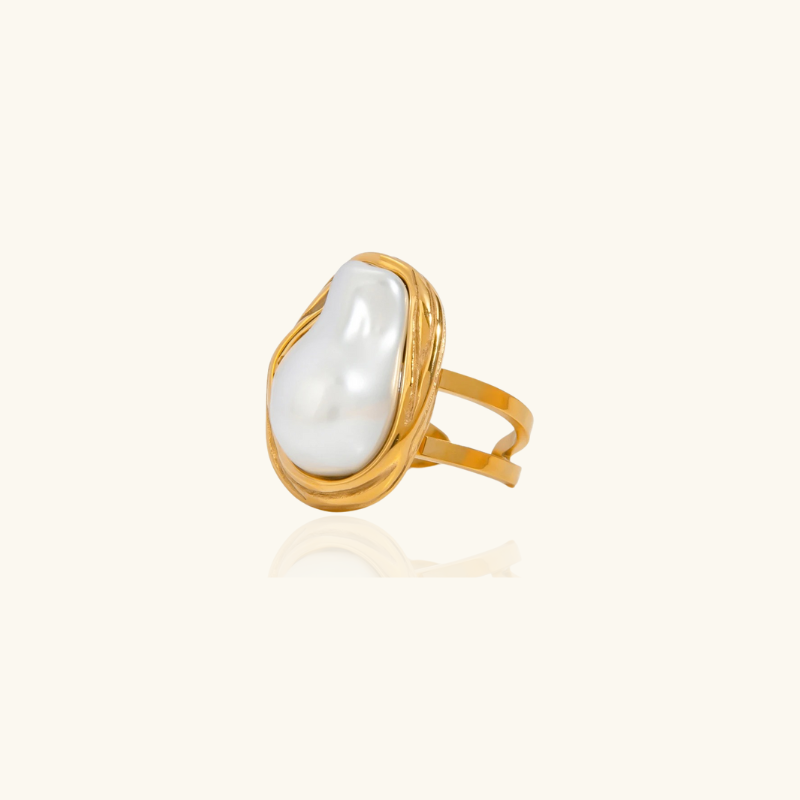 Vergulde Barok Grote Parel Ring - Lynn