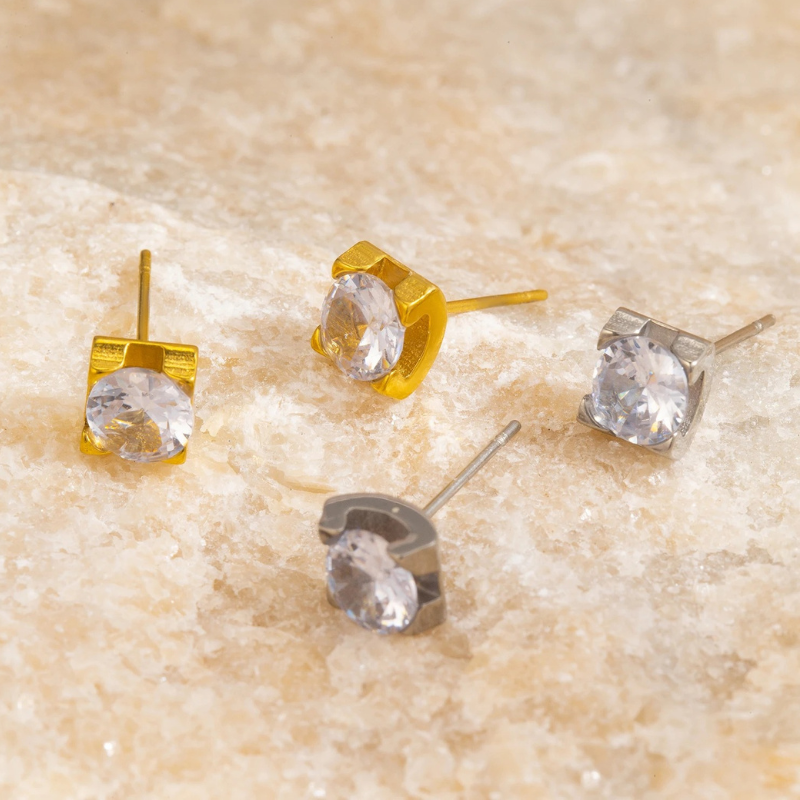 Vierkante Cubic Zirconia Stud Oorbellen - Tiffany