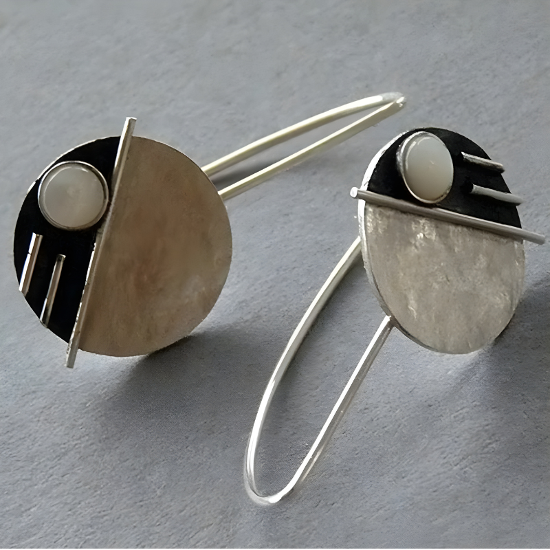 Vintage Dubbelgekleurde Ingelegde Opaal Dangle Oorbellen - Nika