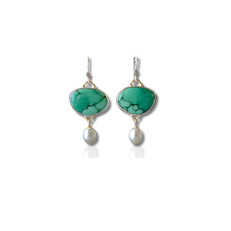 Vintage Turquoise Steen Parel Oorbellen - Cecilia