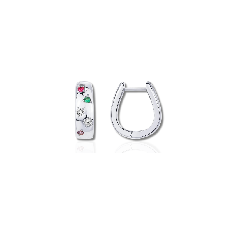 Chunky Multicolor Cubic Zirkonia Huggie Oorbellen – Jade