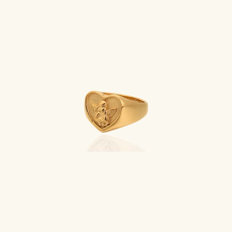 Vergulde Hartvormige Engel Ring - Victoria