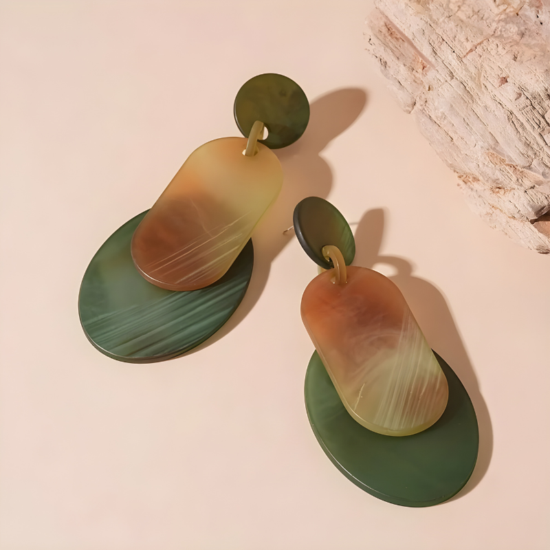 Vintage Groene Acryl Hangende Oorbellen - Lara