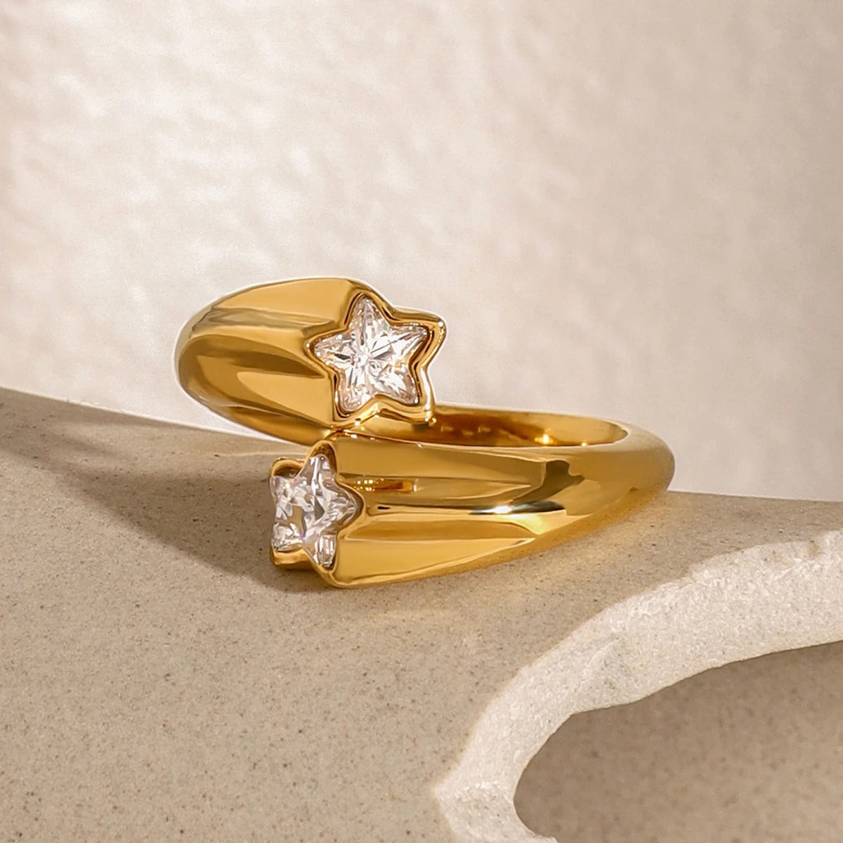 Vergulde Ster Zirkonia Asymmetrische Ring - Mindy
