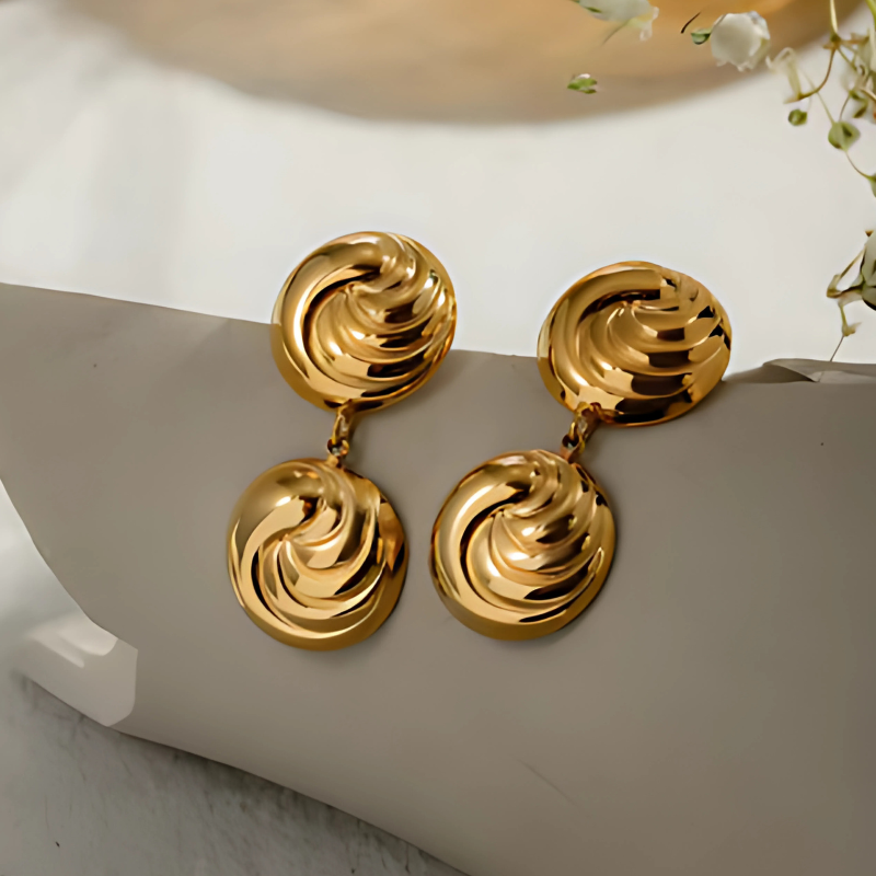 Vergulde Swirl Druppel Oorbellen - Luna