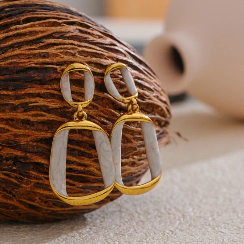Goud Verguld Wit Emaille Oorbellen - Celia
