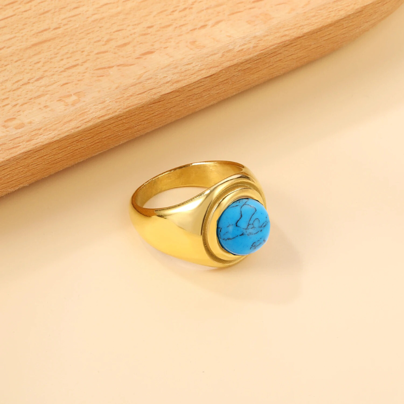 Vergulde Turquoise Katteoog Ring - Karen