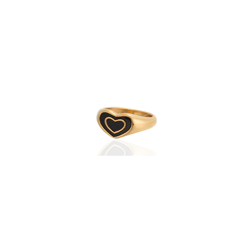 Vergulde zwarte hartvormige Ring - Hattie