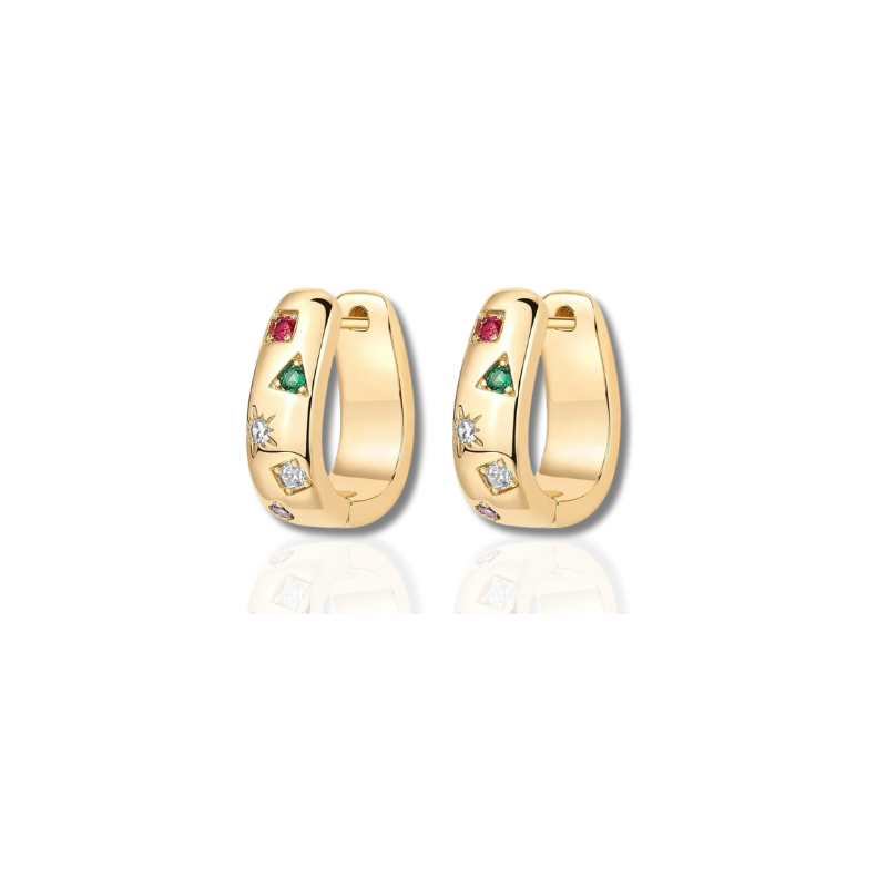 Chunky Multicolor Cubic Zirkonia Huggie Oorbellen – Jade