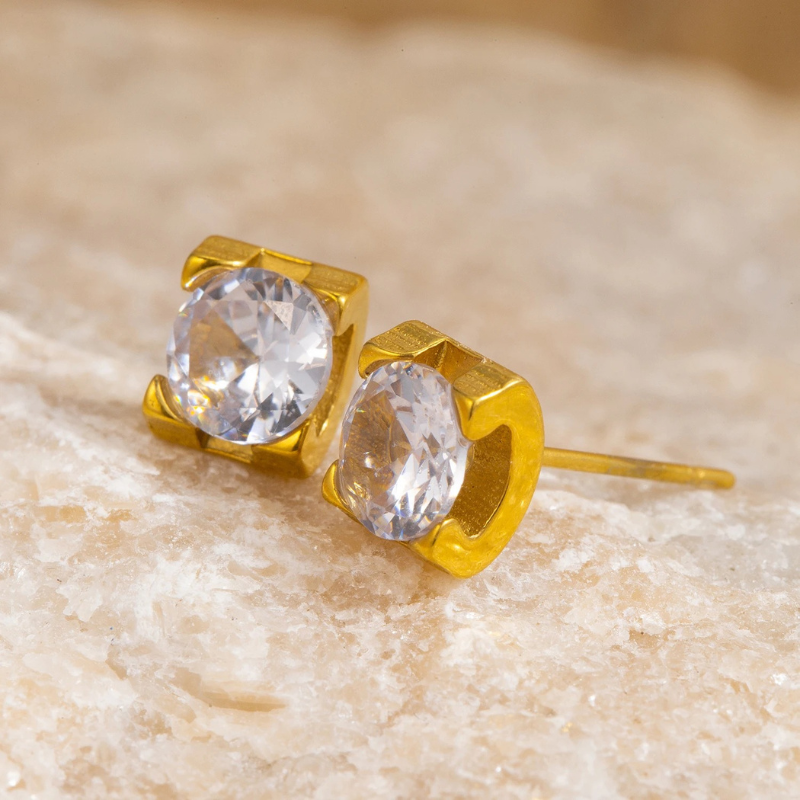 Vierkante Cubic Zirconia Stud Oorbellen - Tiffany