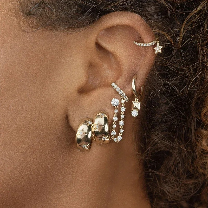 Chunky Ster Zircon Hoop Oorbellen - Angela
