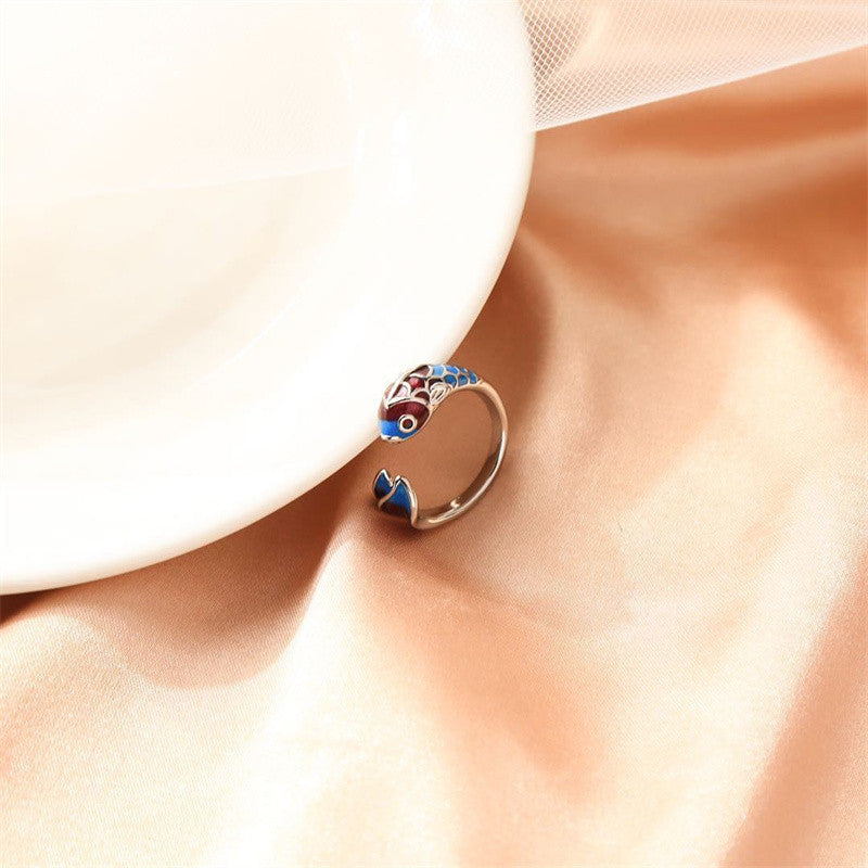 Verstelbare Zilveren Ring Koi Vis Blauw Bruin – Lotte