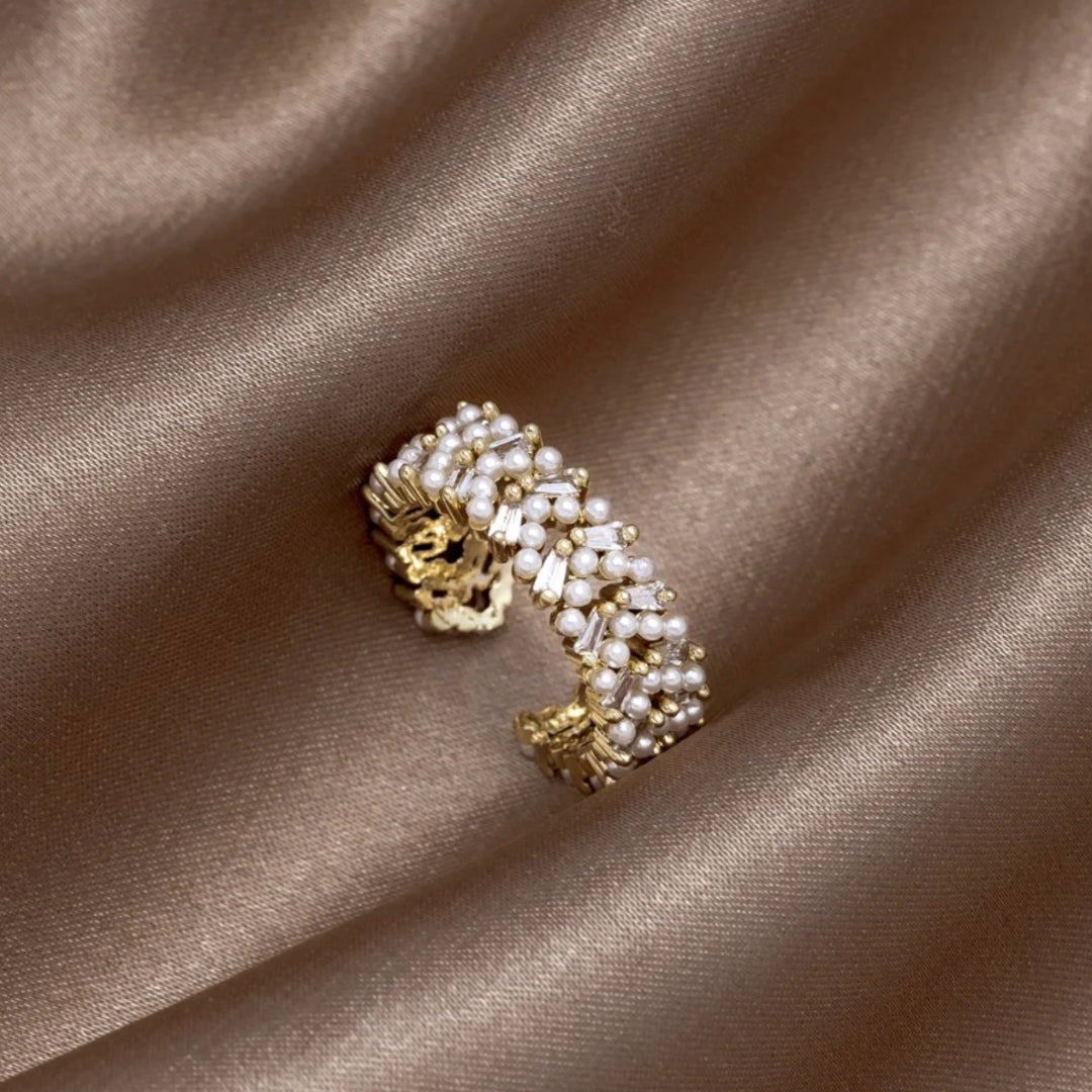 Geweven Ring Goud Met Witte Parels – Lotte