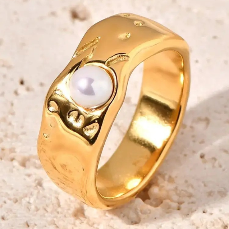 Vergulde Lava Parel Ring - Ada