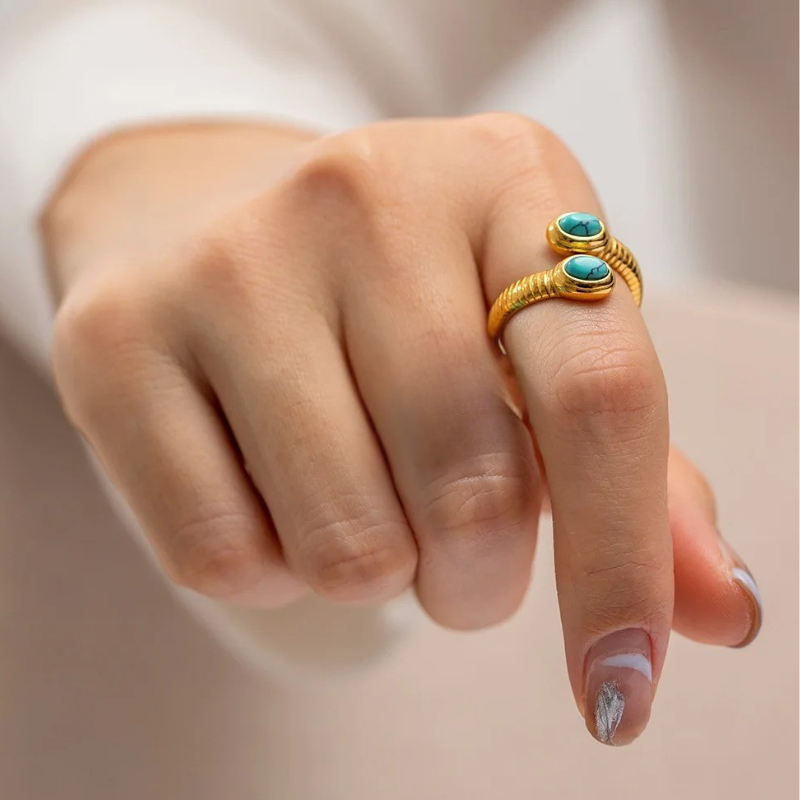 Vergulde Natuurstenen Open Ring - Toni