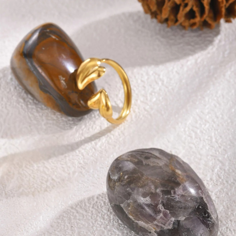 Vergulde Hartvormige Open Ring - Barbara