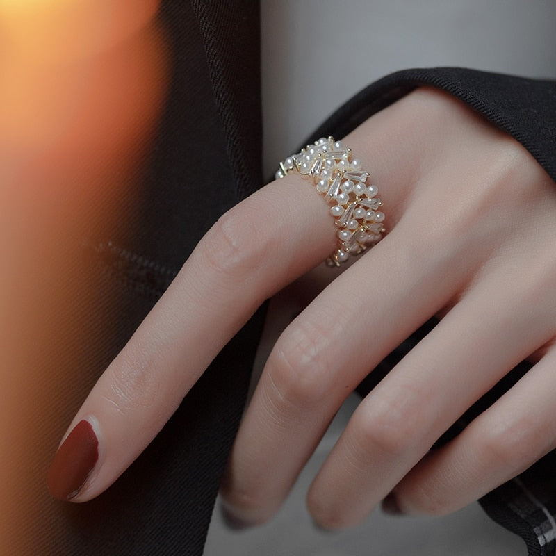 Geweven Ring Goud Met Witte Parels – Lotte