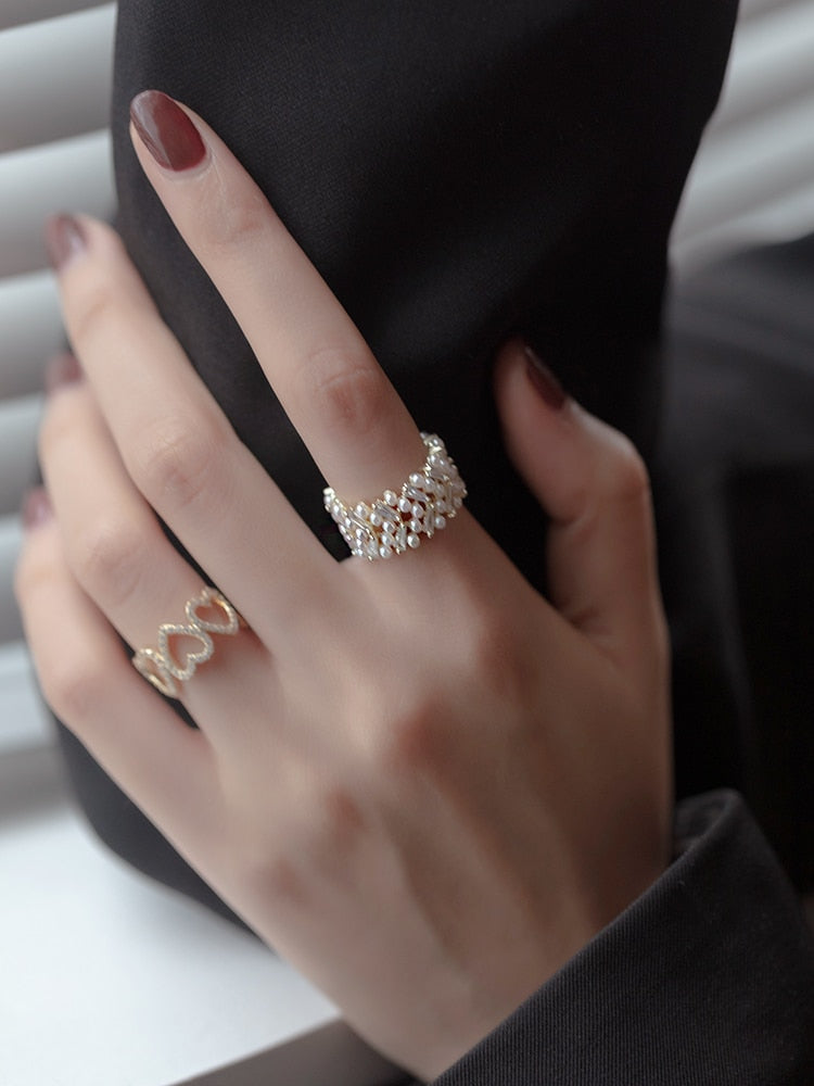 Geweven Ring Goud Met Witte Parels – Lotte