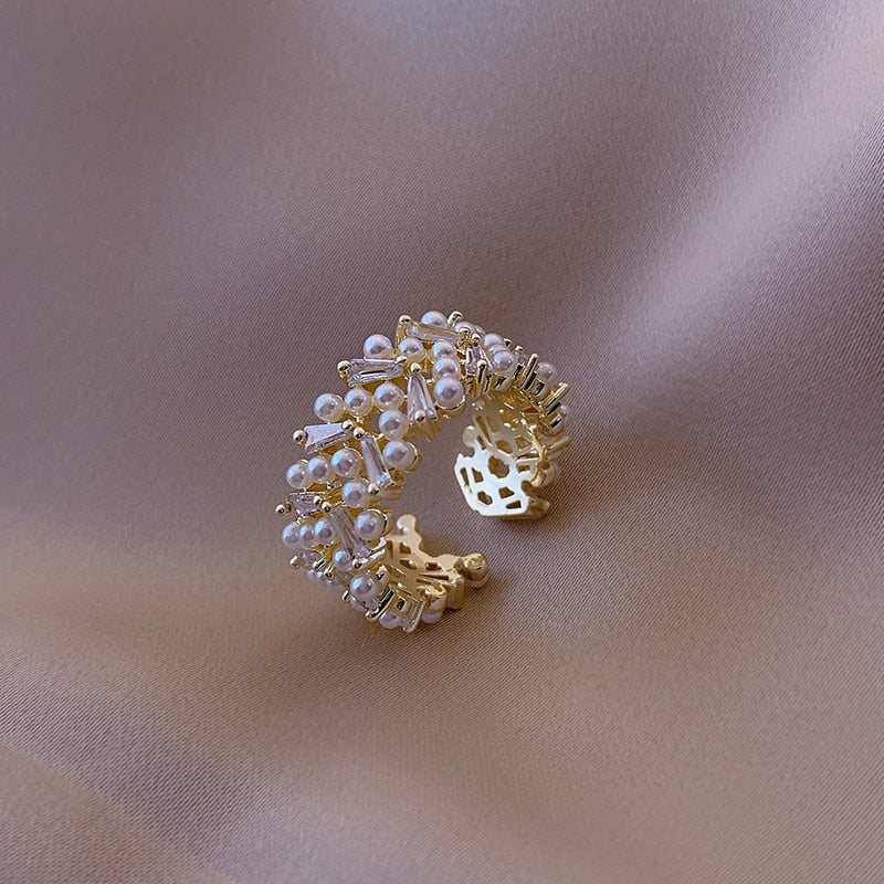 Geweven Ring Goud Met Witte Parels – Lotte