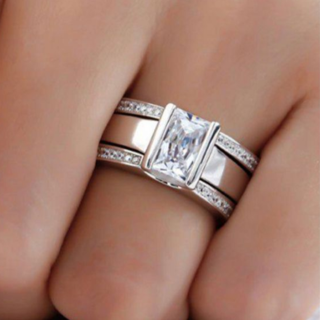 Vintage Ingelegde Glazen Ring | Zilver