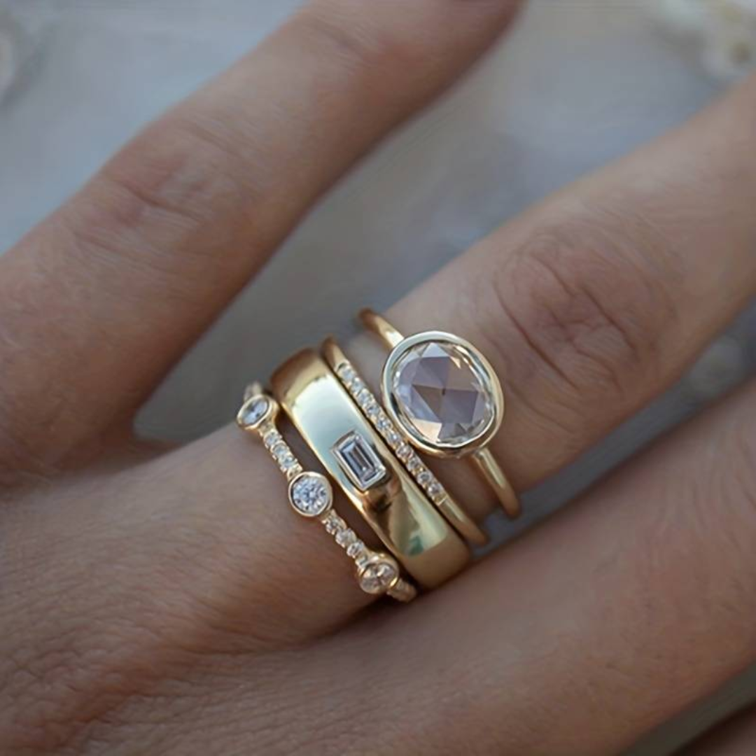 Vintage Gouden En Zirkonia Ringenset | Goud