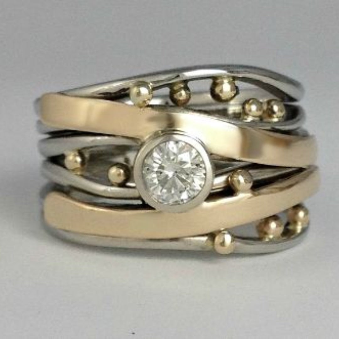 Vintage gouden ingelegde zirkonia ring | Goud