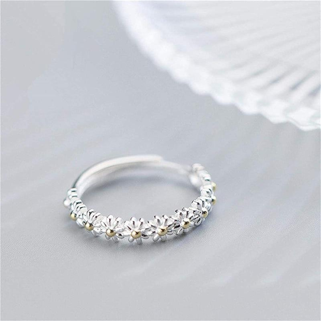 Verstelbare zilveren en handgeschilderde emaille Daisy Ring | Zilver