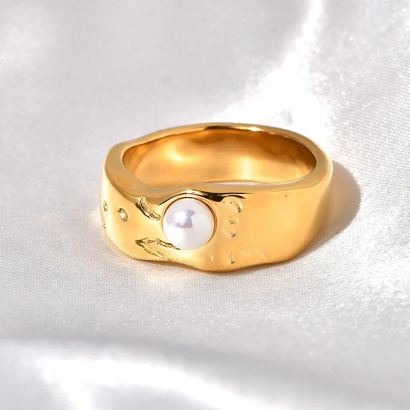 Vergulde Lava Parel Ring - Ada