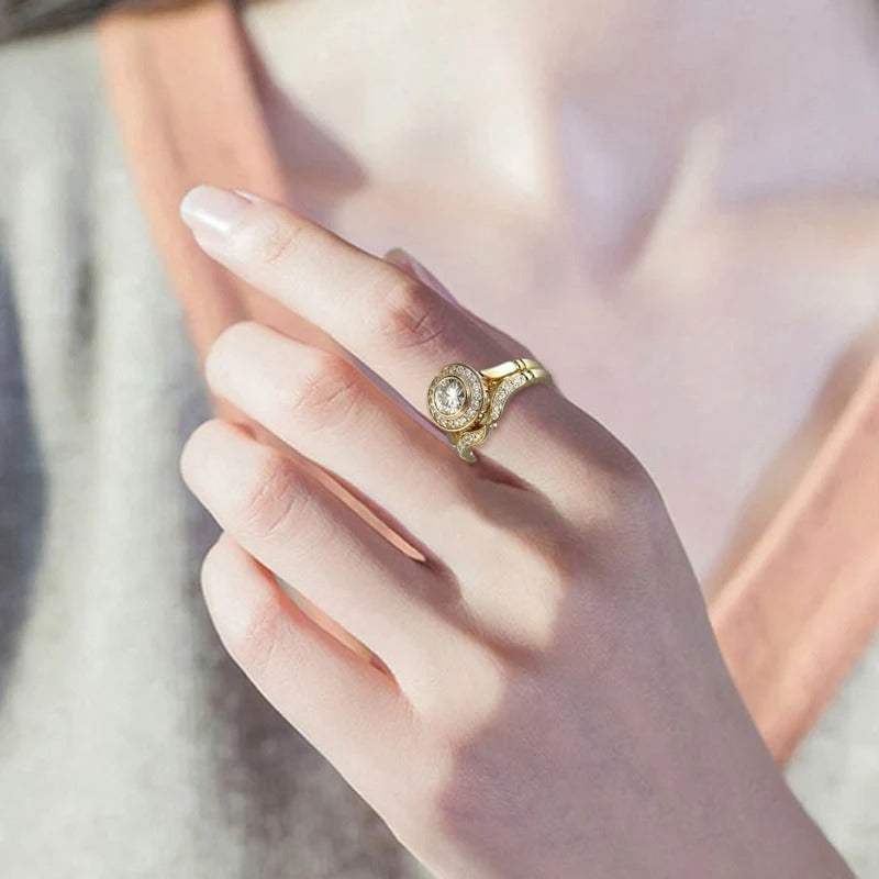 Vintage gouden en zirkonia ringenset | Goud