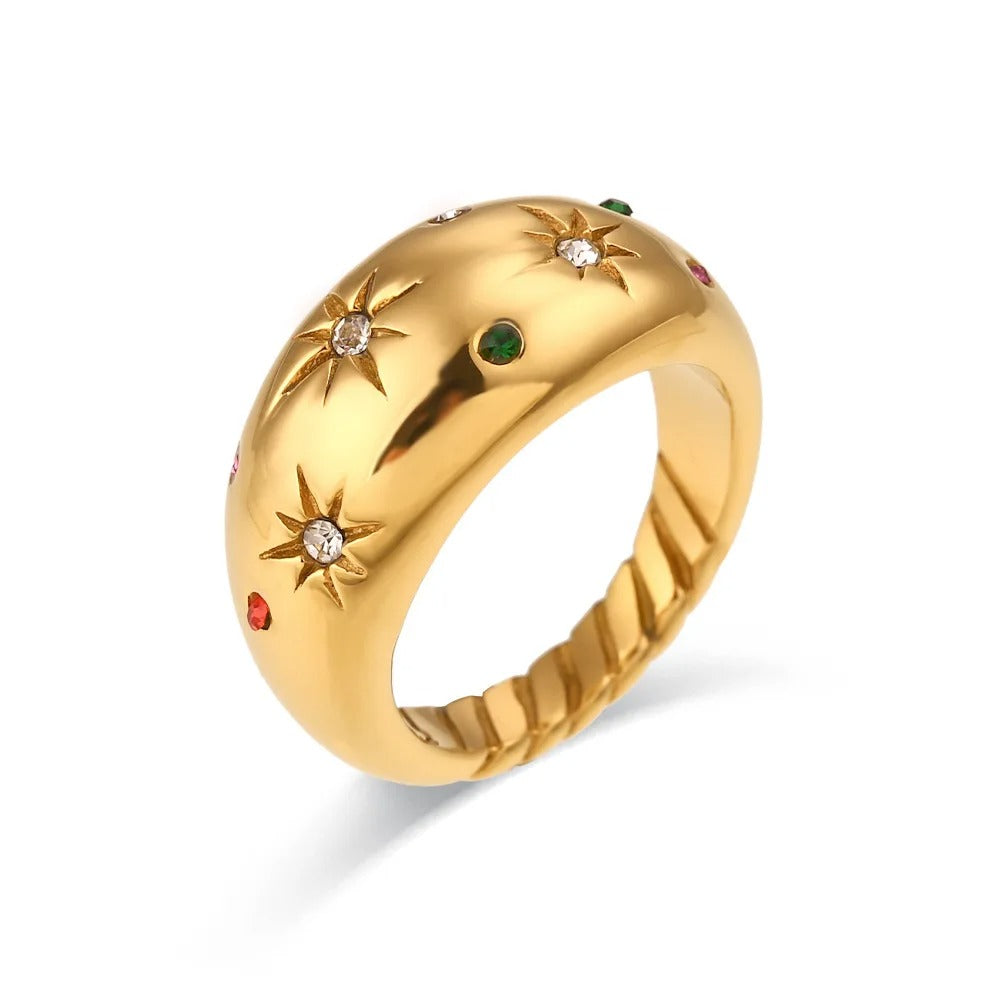 Vergulde Ster Kristal Zirkoon Ring - Carla