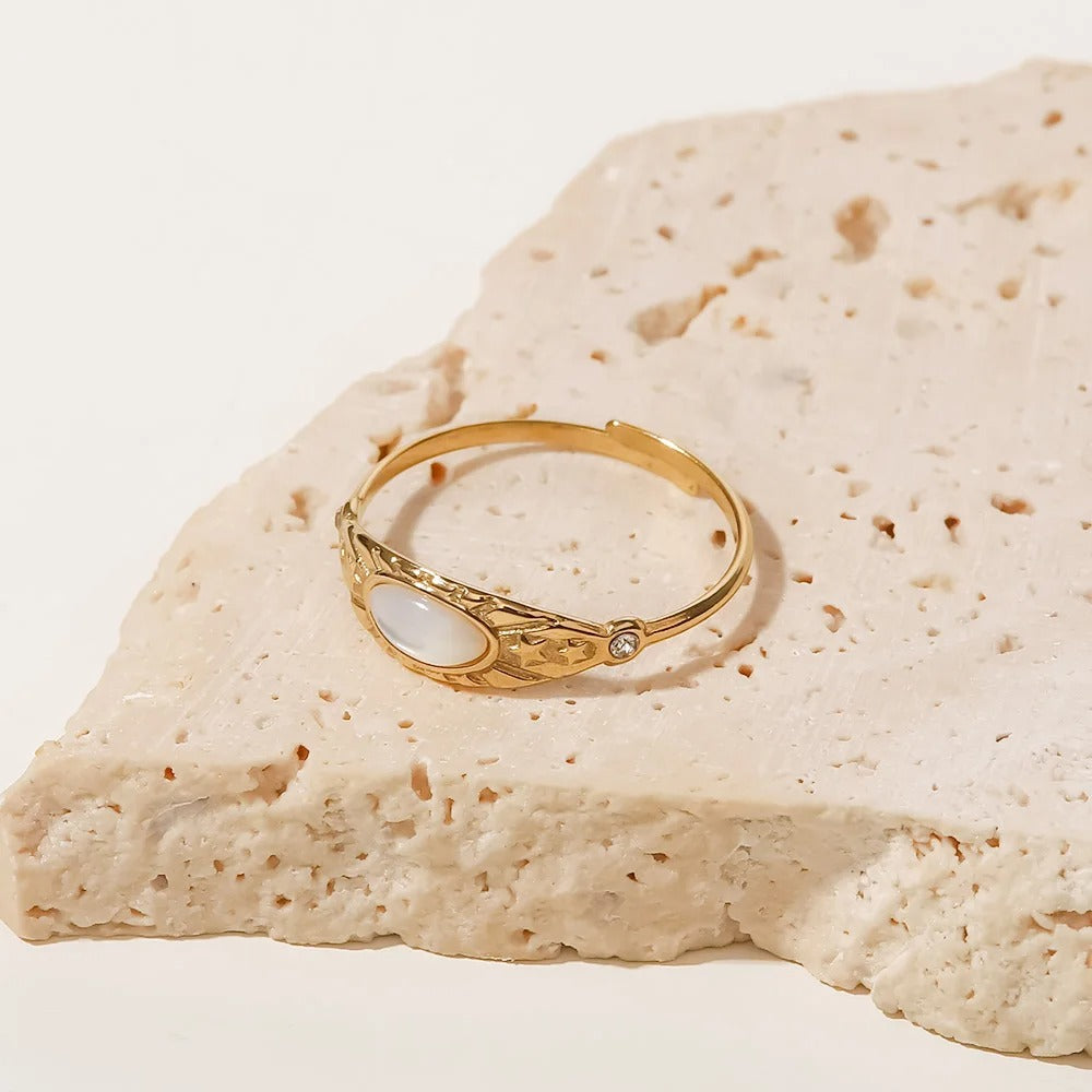 Ring met vergulde witte zirkonia van natuursteen - Veola