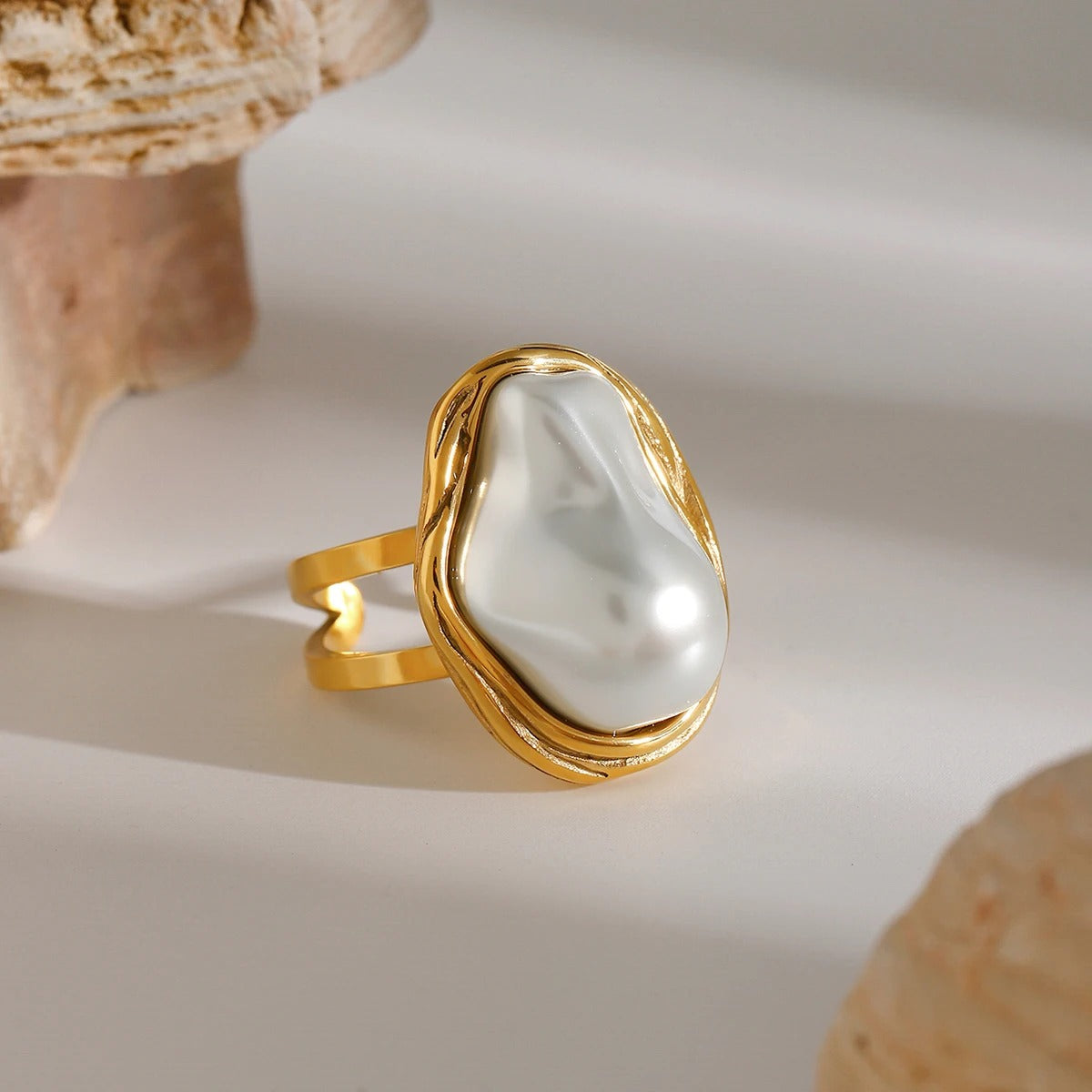 Vergulde Barok Grote Parel Ring - Lynn