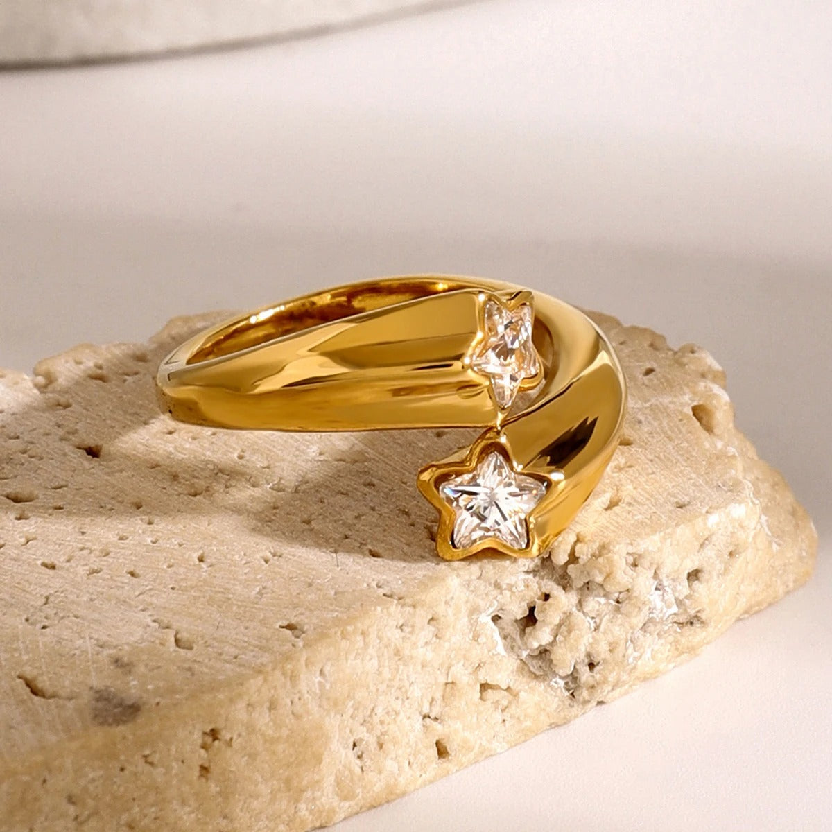 Vergulde Ster Zirkonia Asymmetrische Ring - Mindy