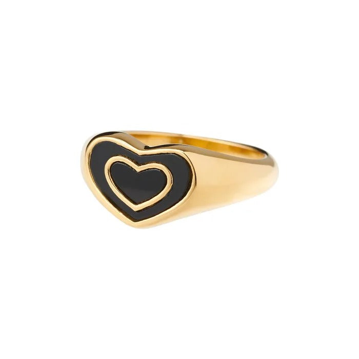 Vergulde zwarte hartvormige Ring - Hattie