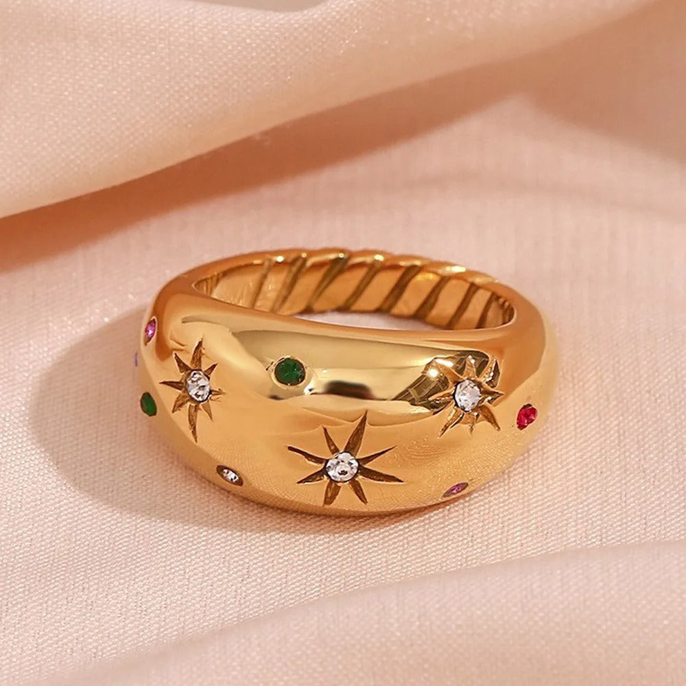 Vergulde Ster Kristal Zirkoon Ring - Carla