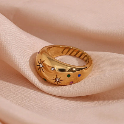 Vergulde Ster Kristal Zirkoon Ring - Carla