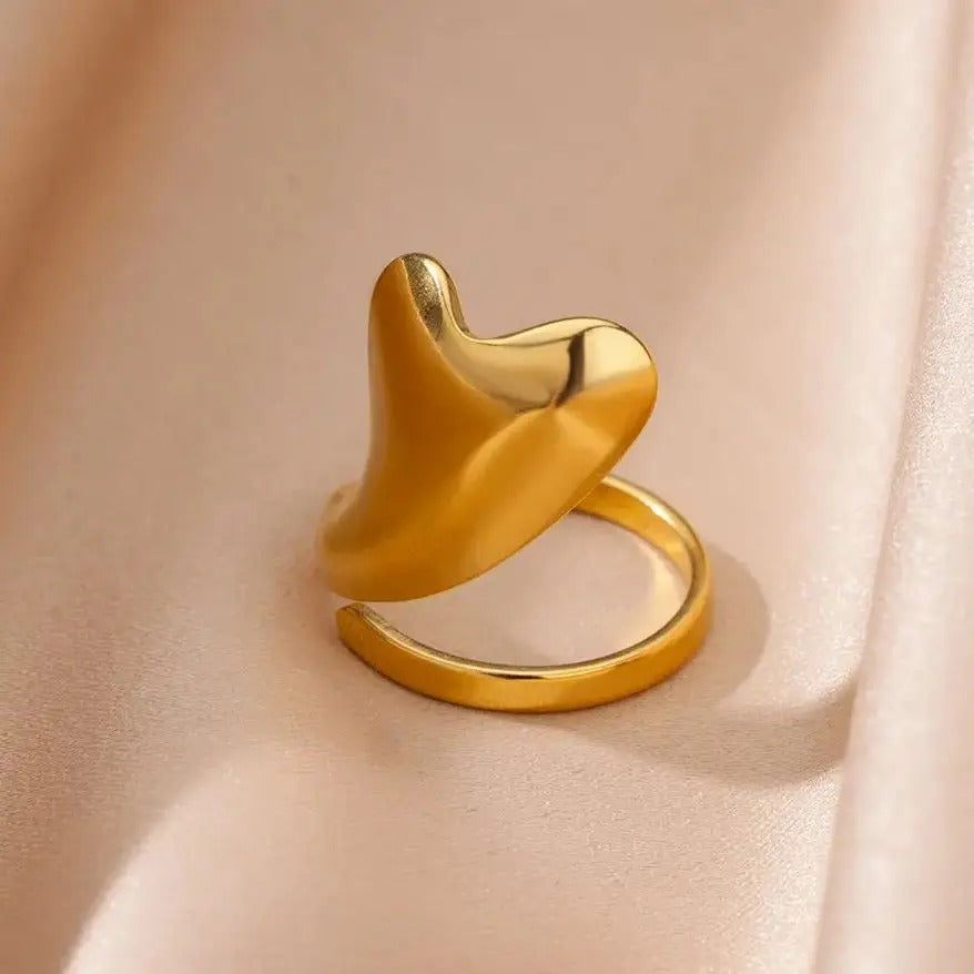 Elegante Onregelmatige Verstelbare Ring met Groot Hart - Camille