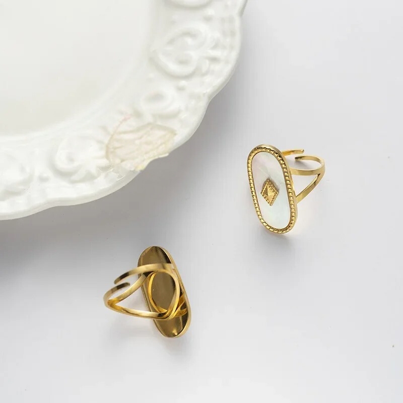 Vergulde Geometrische Schelp Verstelbare Ring - Aafke