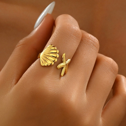 Verstelbare Ring met Ster en Schelp - Melinda