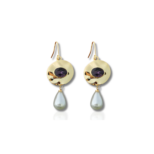 Vintage Gouden Paarse Zirconia Parel Oorbellen - Norma