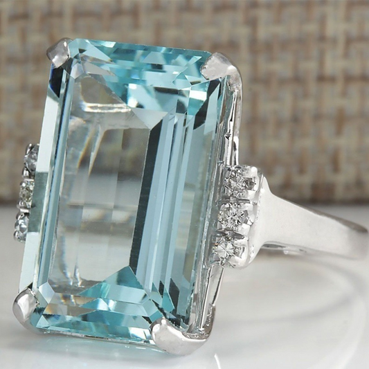 Vintage Blauwe Kristallen Ring | Zilver