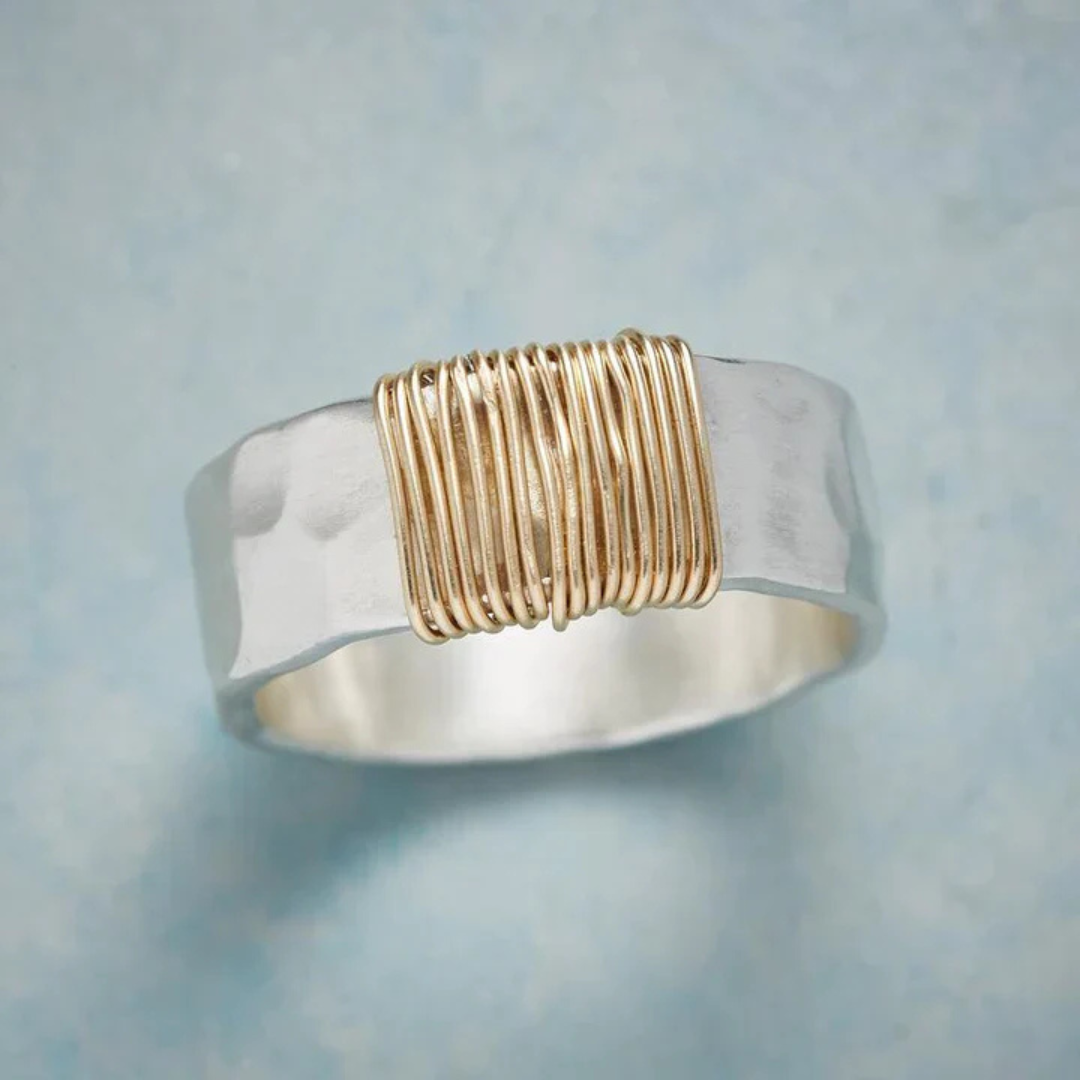 Vintage Gouden Draden Zilveren Ring | Zilver